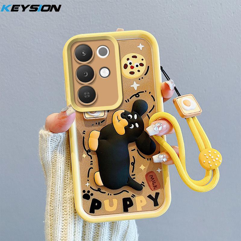 KEYSION Shockproof Case for Realme C85 5G with Lanyard Soft Silicone Cute 3D Cartoon Doll Phone Back Cover for Realme C85