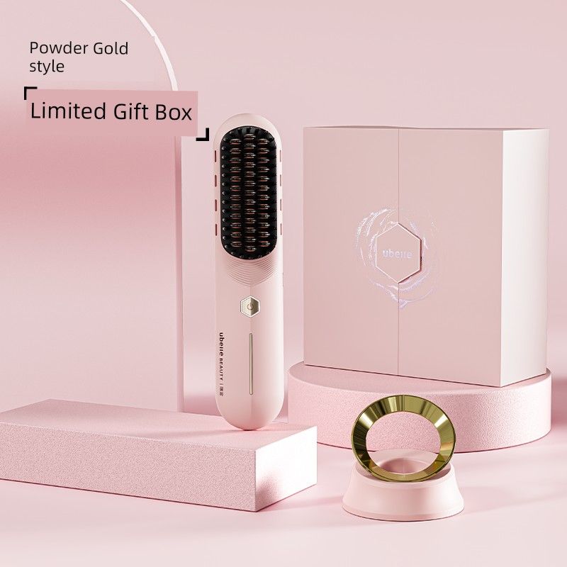 

Birthday Mother s Day Gift Ubelle Wireless Negative Ion Hair Straightening Comb That Won T Damage Hair, Portable Comb and Curling Iron Dual-Use [Pink Gold] Limited Gift Box
