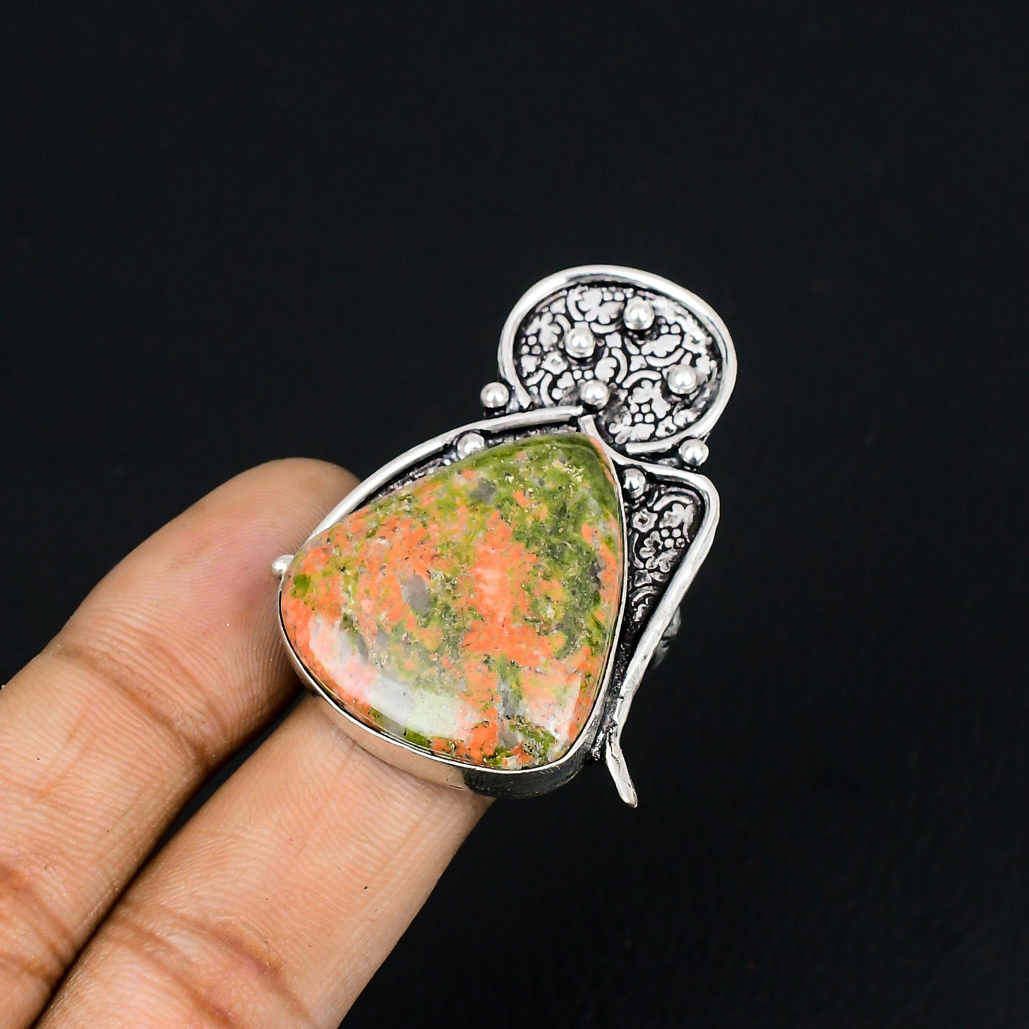 Gift For Her 925 Silver Natural Unakite Gemstone Multi Stone Ring Size 8.5 8.5