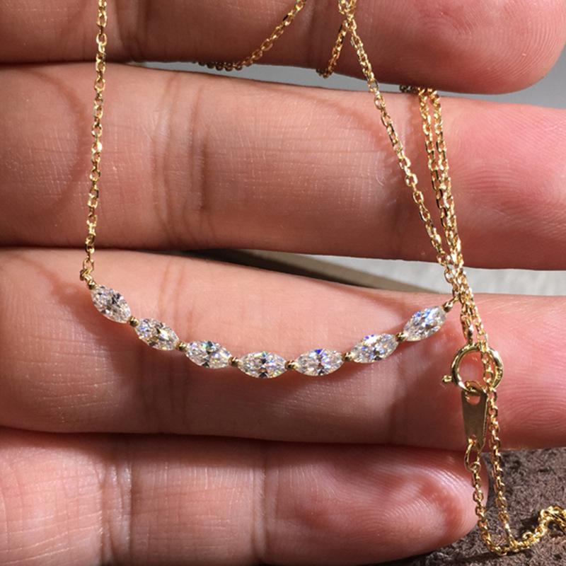 Delicate Marquise Cut Stone Curved Pendant Necklace Elegant Minimalist Sparkling Chain Jewelry for Women