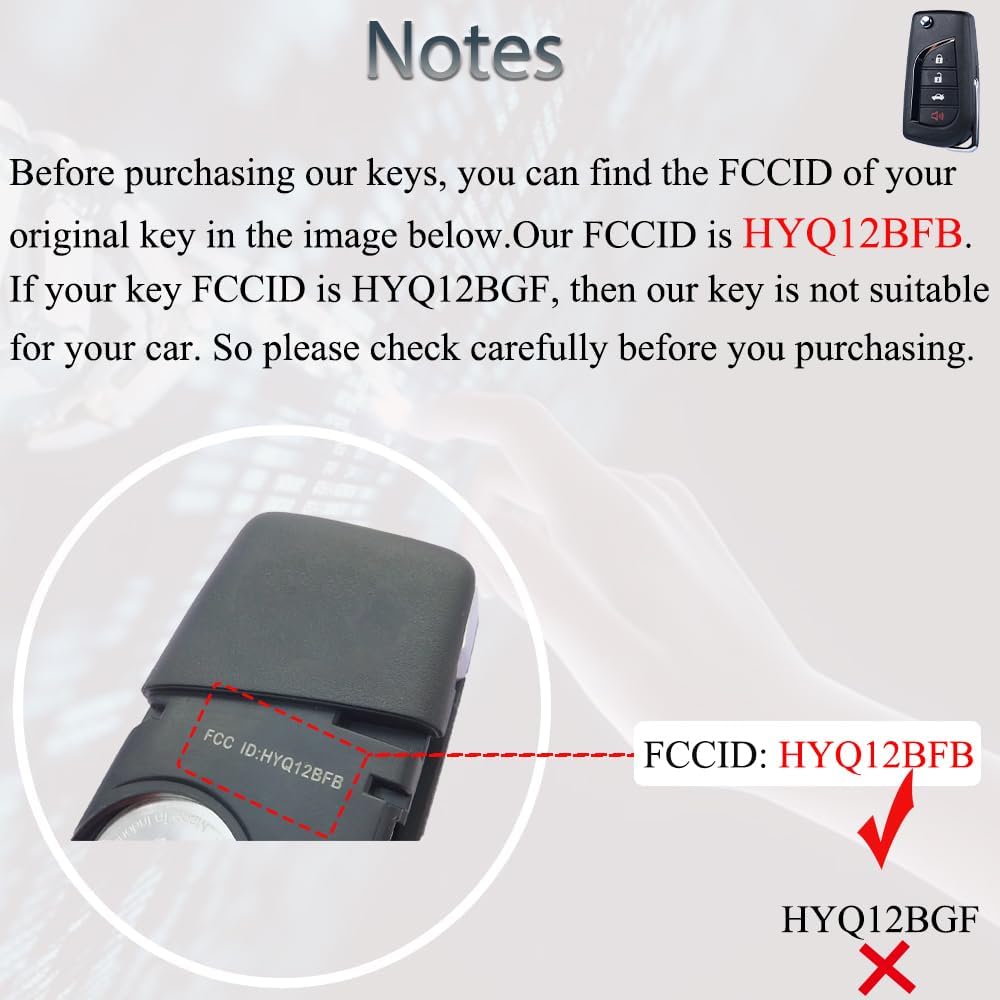Key Fob Fits for Toyota Camry Corolla 2018    Keyless Entry Remote Control Flip Key Replacement FCC ID: HYQ12BFB P/N:89070-06790 4 Button H Chip