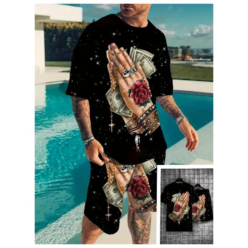 Summer Men's Bizarre Style 3D Color Printed Fashionable Comfortable Loose Casual Short Sleeved Sport Wear