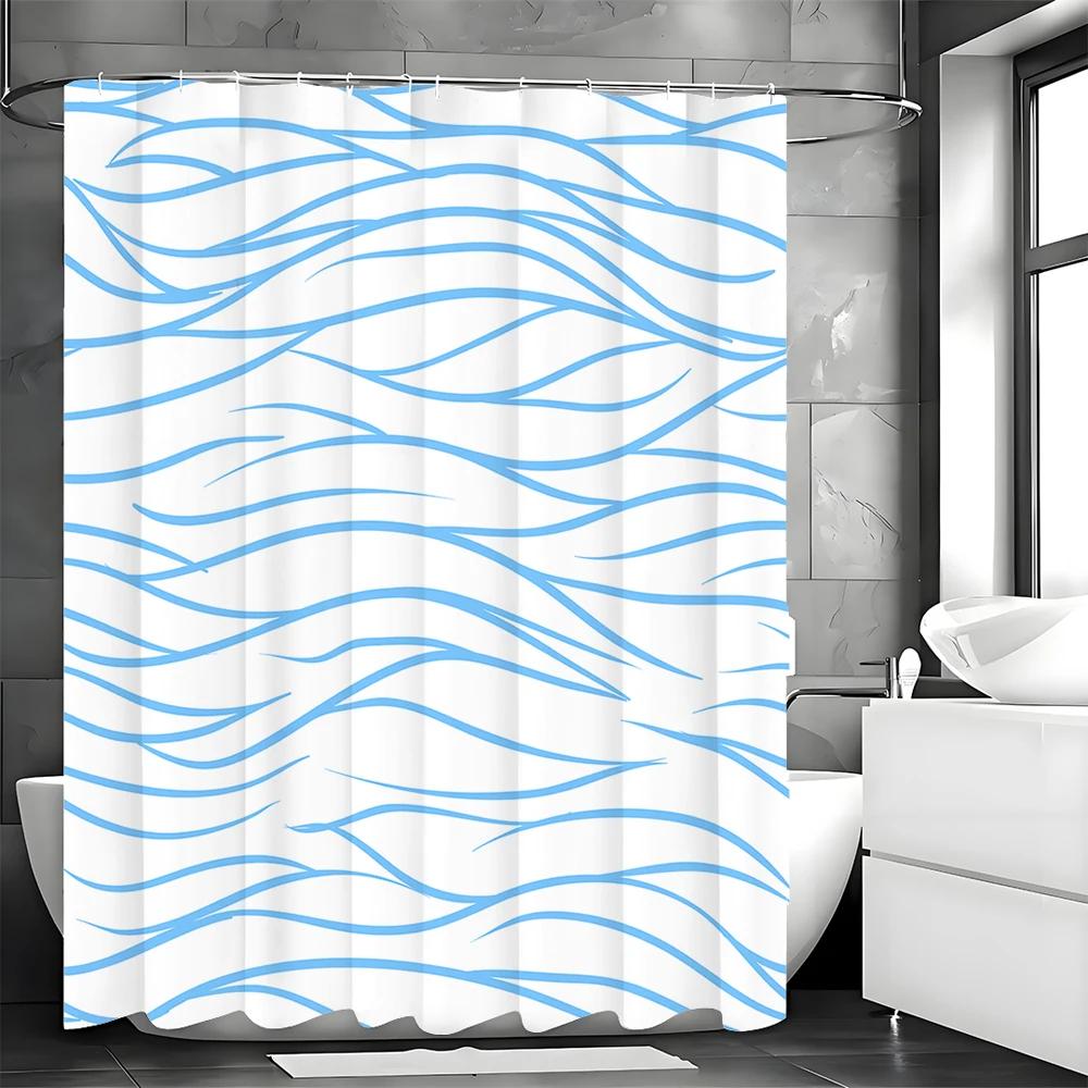 

Blue Striped Shower Curtain, Bathroom Decorative Shower Curtain, Waterproof Shower Curtain With Hooks W60H190(CM)-1 Pcs