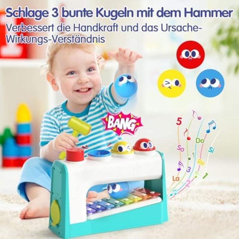 HOLA Toddler Toys 1+ Years, Hammering Xylophone Musical Toy for Boys Girls, 12+ Months Baby Gift, Montessori Educational Toy