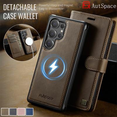 Magsafe Magnetic Flip Leather Phone Case for Samsung Galaxy S25 Ultra S25 Edge S24 FE S24 Plus Wireless Charging Wallet Card Back Cover Etui