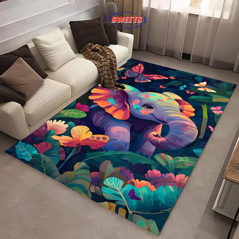 Jungle Color Elephant Children's Fun Carpet Office Mat Living Room Bedroom Sofa Non-slip Mat Modern Decorative Style Rug Gifts