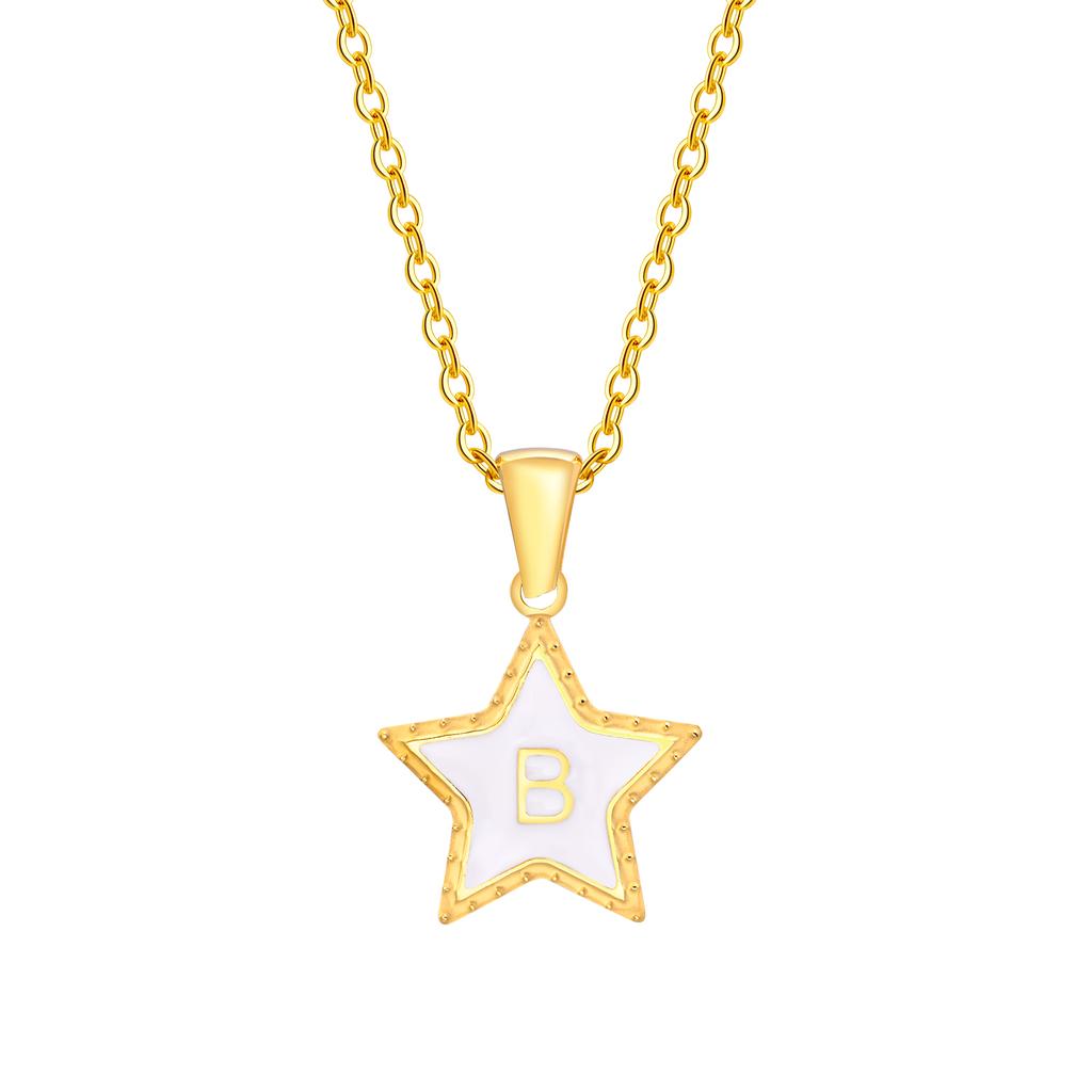 Initial Alphabet A-Z 26 Letter Star Pendant Necklaces for Women,Cute Romantic Stainless Steel Charm Necklace Name Collar Jewelry
