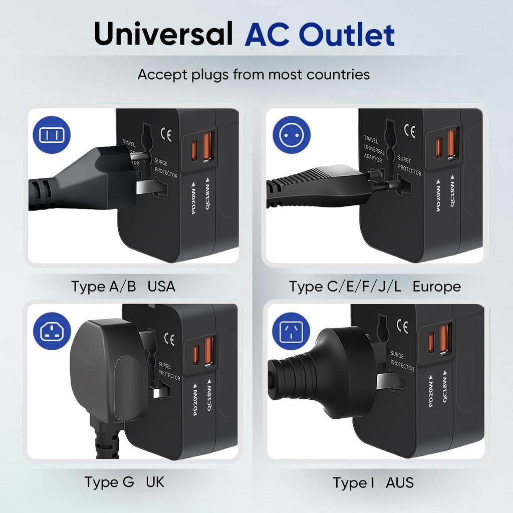 International Adapter Travel Power Outlet 1 1 Outlet Worldwide and Short Circuit Compatible with Countries Including the and China Plug,