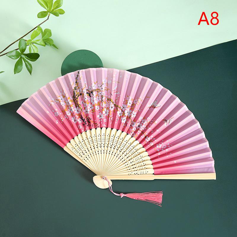 Ventilador Portátil de Mão Dobrável Estilo Chinês Adereços de Dança Ventilador de Concha Retrô Mulher Homem Madeira de Bambu Seda Flor Ventilador Dobrável