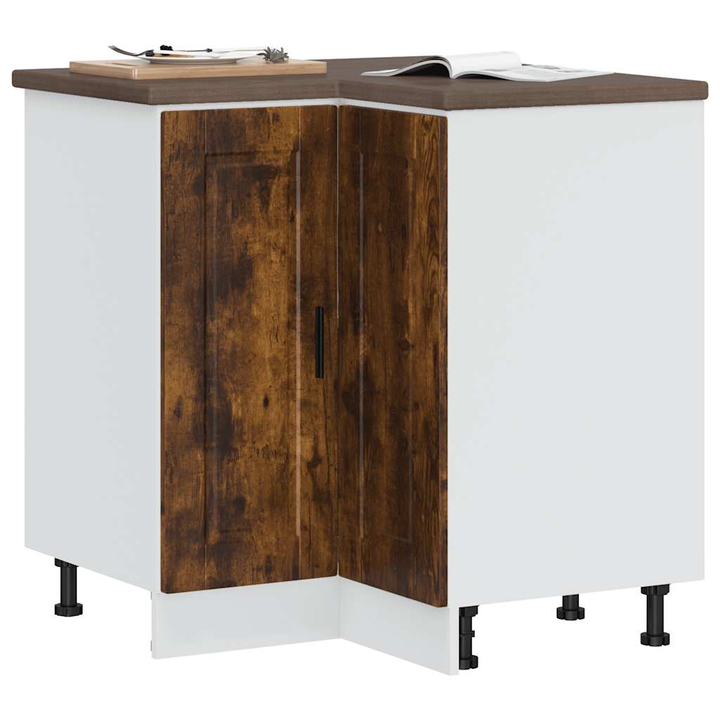 Porto Kitchen Corner Base Cabinet Smoked Oak Veneer Wood Based Material
