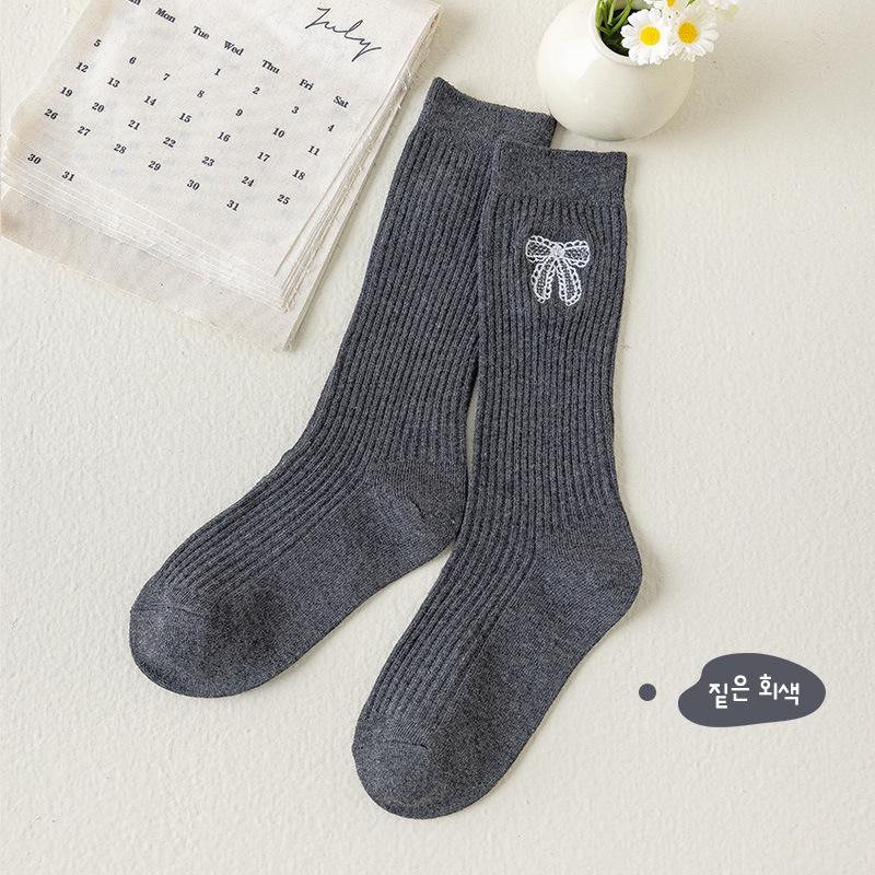 Girls' Calf Socks with Embroidered Bows - Spring/Autumn Cotton Long Socks for Children
