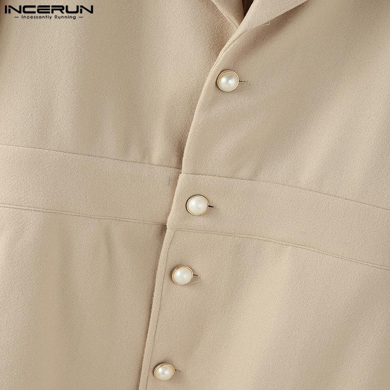 INCERUN Winter Men Long Sleeve Turn-down Collar Long Woolen Melton Coats Outwear