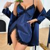 European and American Style Women's Pajama Set Camisole Dress and Robe Set  2 Piece Sleepwear Sexy Lace Loungewear
