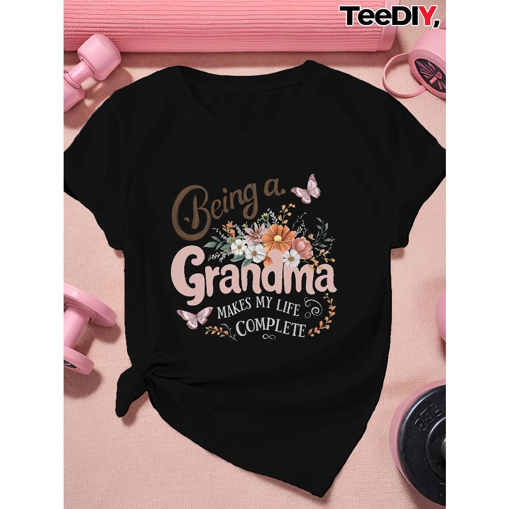 Blumen Großmutter Damen Übergröße Sport Kurzarm T-Shirt