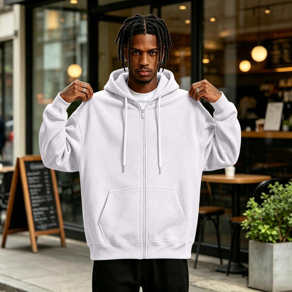 Men's Lined Zip Up Hoodie, Loose Fit Casual Pullover Sweatshirt with Hood