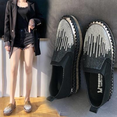 Ladies Spring and Autumn Pedal Loafers Flat-bottomed Sparkling Rhinestone Lazy Shoes