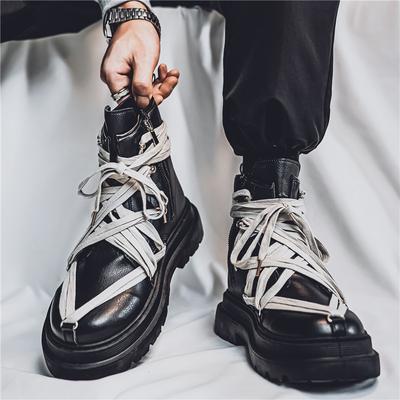 Fashion Designer Black Men Motorcycle Boots Fashion Strap Short Barrel Boots Men Streetwear Shoes Platform Leather Ankle Boots Man 2025