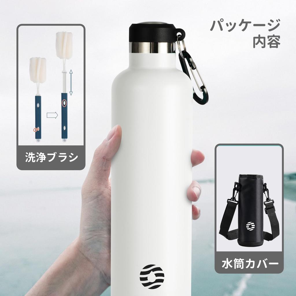 FJbottle 1 Liter Vacuum Insulated Stainless Steel Water Second for Direct Sports Includes Water Bottle Cover and Cleaning Suitable for and White