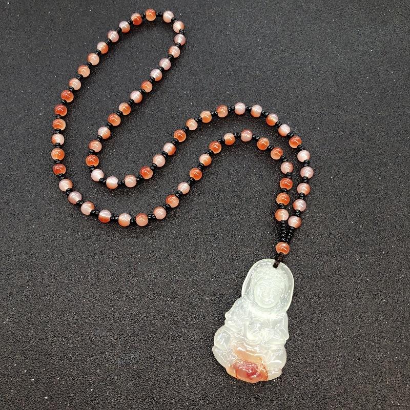 Retro eenvoudige imitatie jade lange ketting heren en dames veelzijdige trui ketting jadeiet kralen ketting hanger met sieraden