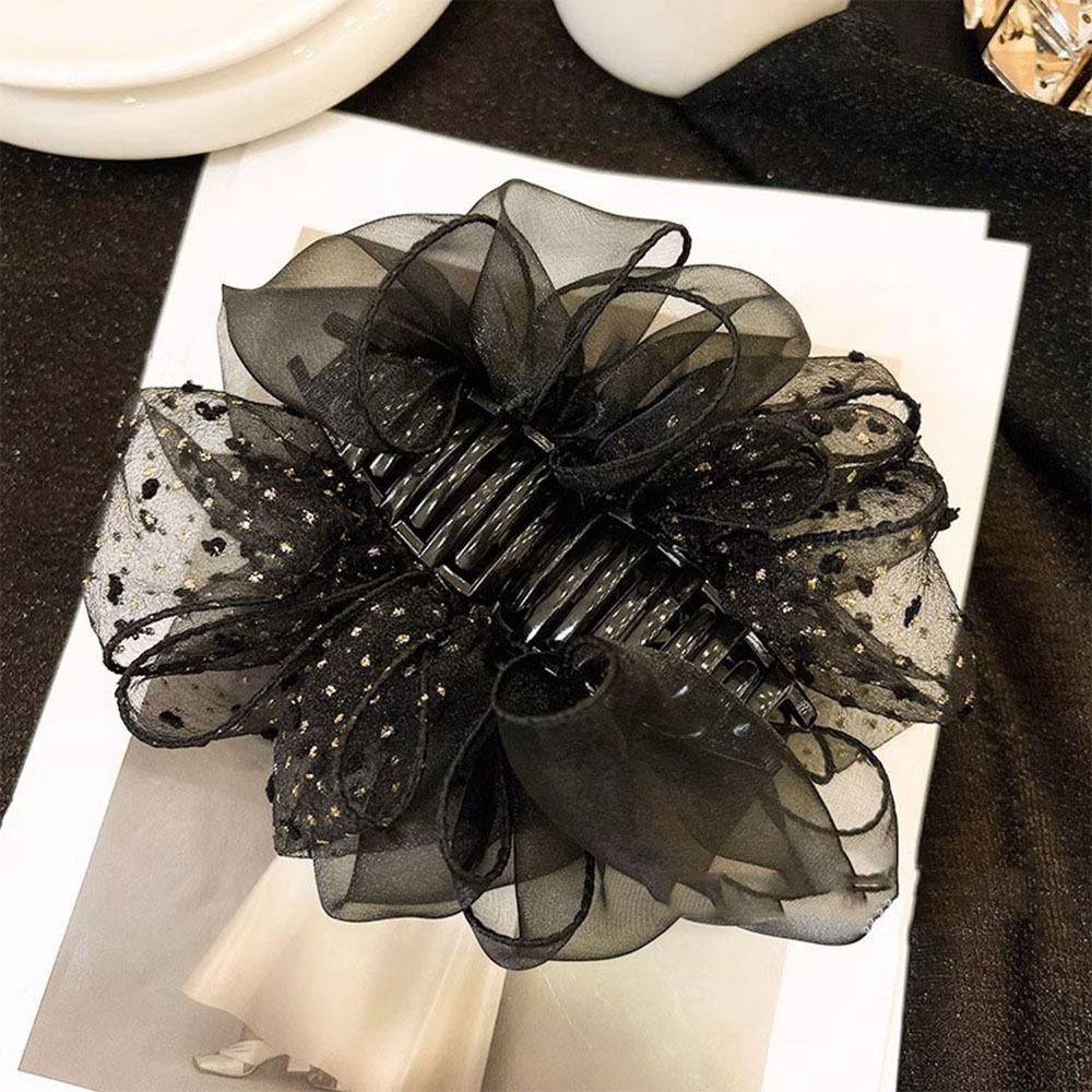 Elegante simples moda estilo coreano garra de cabelo de plástico dupla face arco malha tubarão clipe grandes pontos