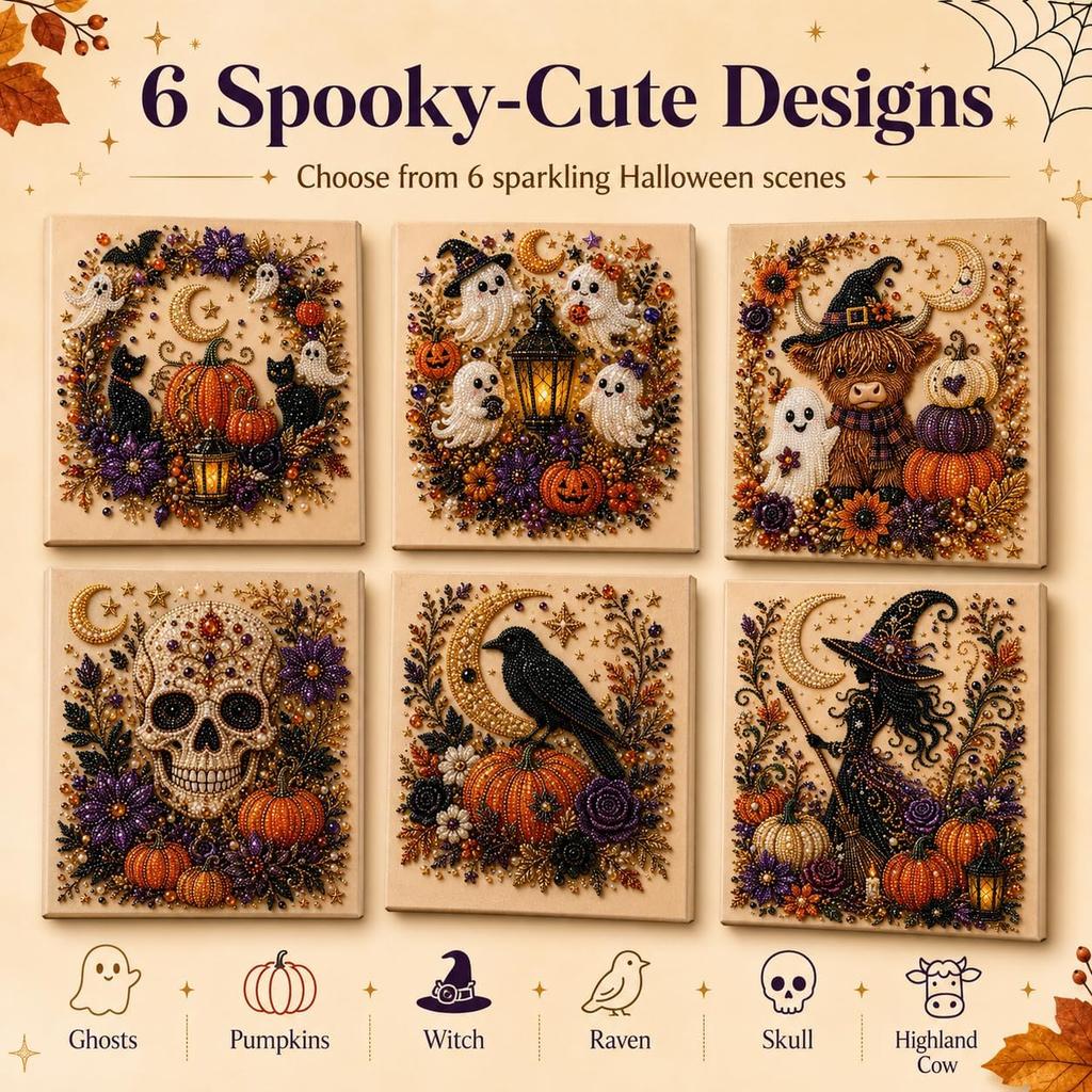 Halloween Ghost 3D Pearl Art DIY Kit - Spooky-Cute Mosaic Painting Canvas Craft Pumpkin Design with Sparkling Beads Halloween Home Decor Activity