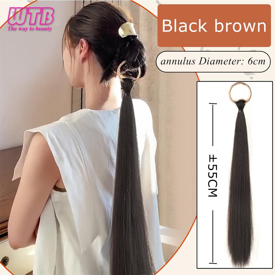 WTB sintetinis ilgas tiesus kabantis žiedas surišti į uodegą perukas moteriškas švelnus temperamentas priauginami plaukai surišo perukas