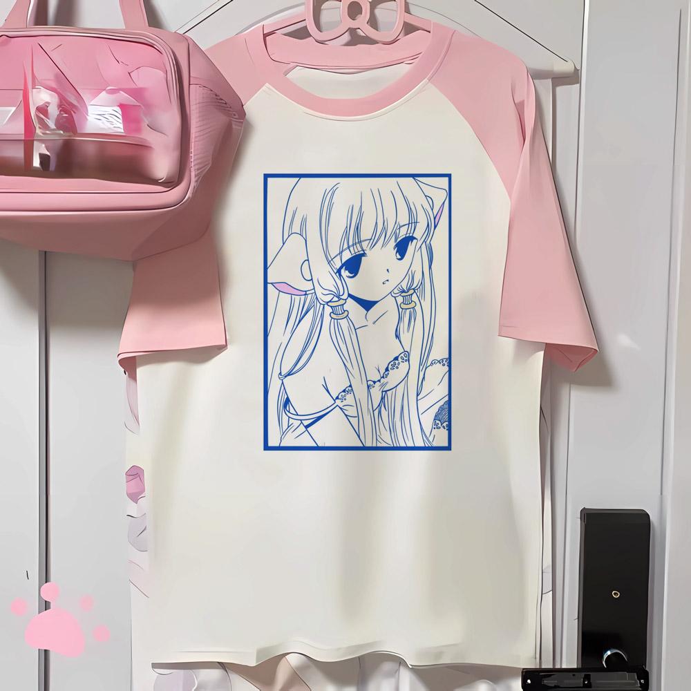 Japanese Anime Chobits T Shirt Women Kawaii Cartoon Vintage Clothes Short Sleeve Aesthetic Top Tees Unisex Female