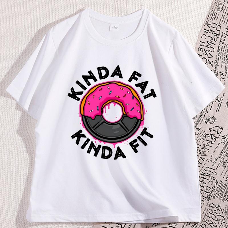 Gym Workout Kinda Fat Kinda Fit Funny Doughnut Tshirt for Man Casual Cotton Short Sleeve Tshirt Casual Streetwear Mens
