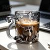 Cartoon-Katze Trinkglasbecher, Isolierter Glas-Kaffeebecher, mit Katzen-Schwanz-Griff-Design, Transparenter Becher für Heiße Kalte Getränke