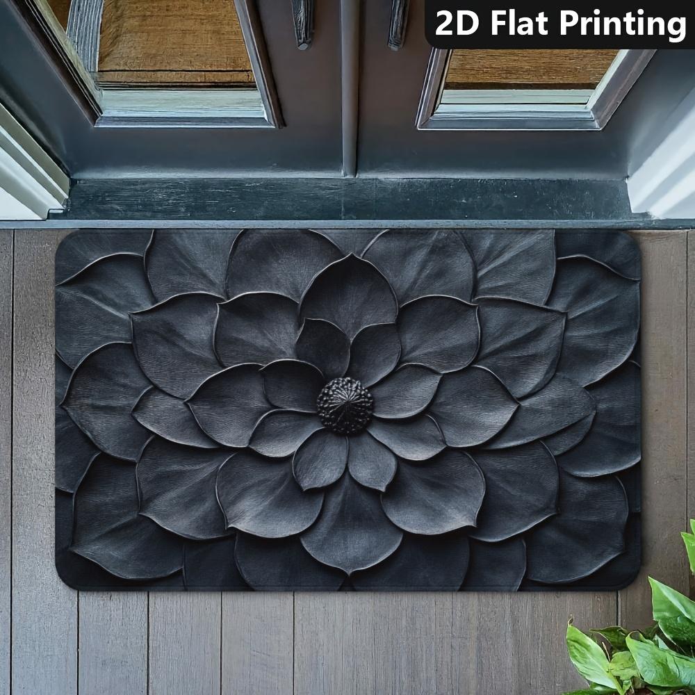 1pc Black for Lotus Flower Pattern Non-Slip Entrance Mat| Super Soft, Polyester, Suitable for Kitche