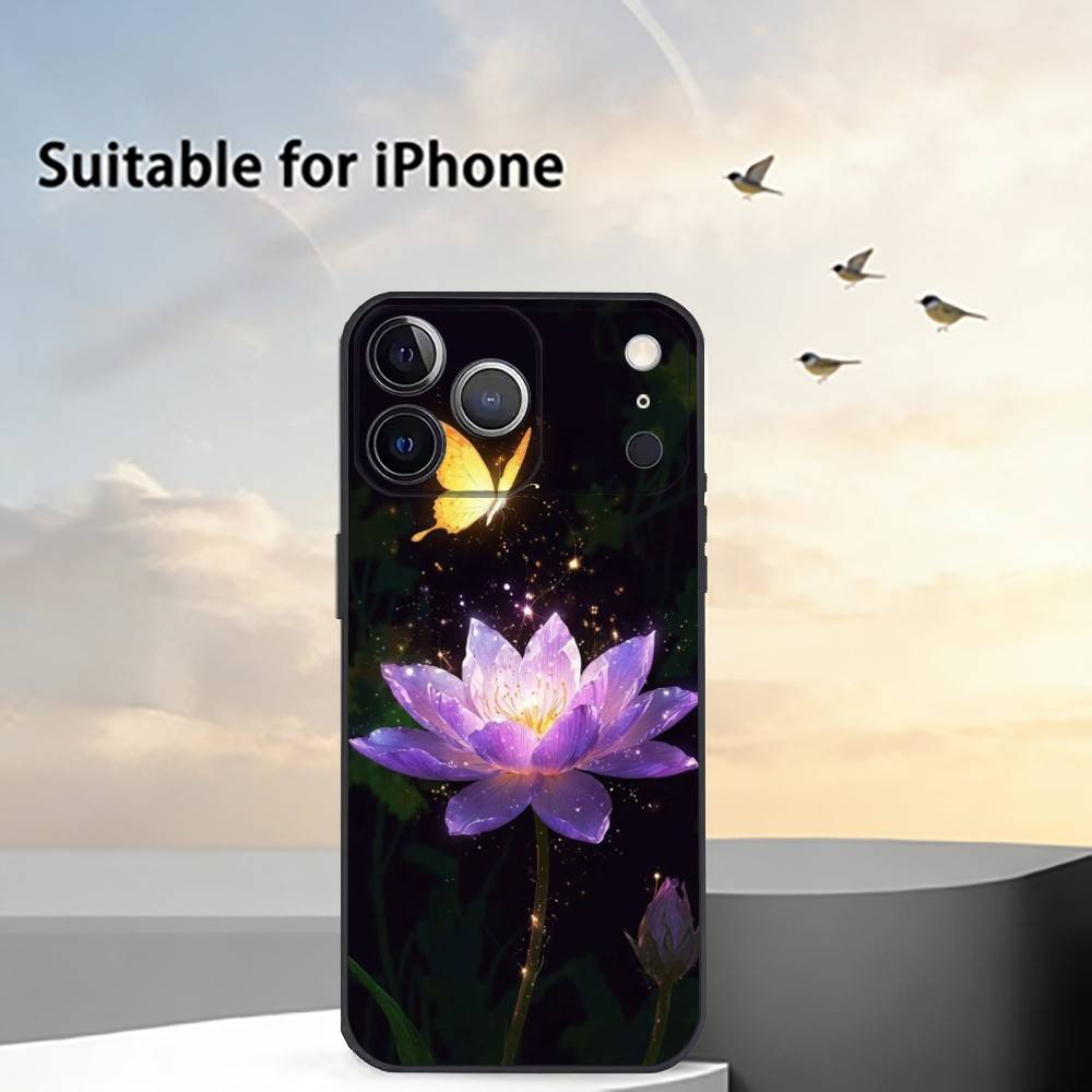 Shine Brightly Lotus Flower Phone Case For iPhone 17,16,15,14,13,12,11 Plus,Pro Max,XS,Soft Silicone Black Cover