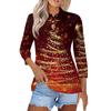 Mote dame casual revers kort 3/4 ermet juleprint skjorte dame knapp opp topper
