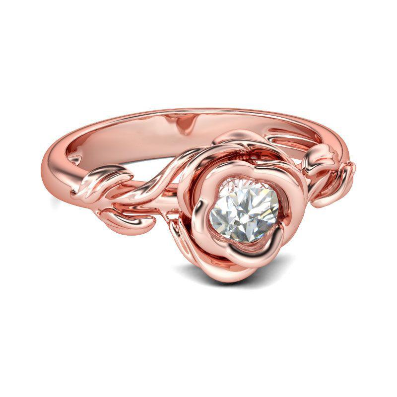 High Quality Women'S Rose Zircon Ring Copper Creative Flower Ring