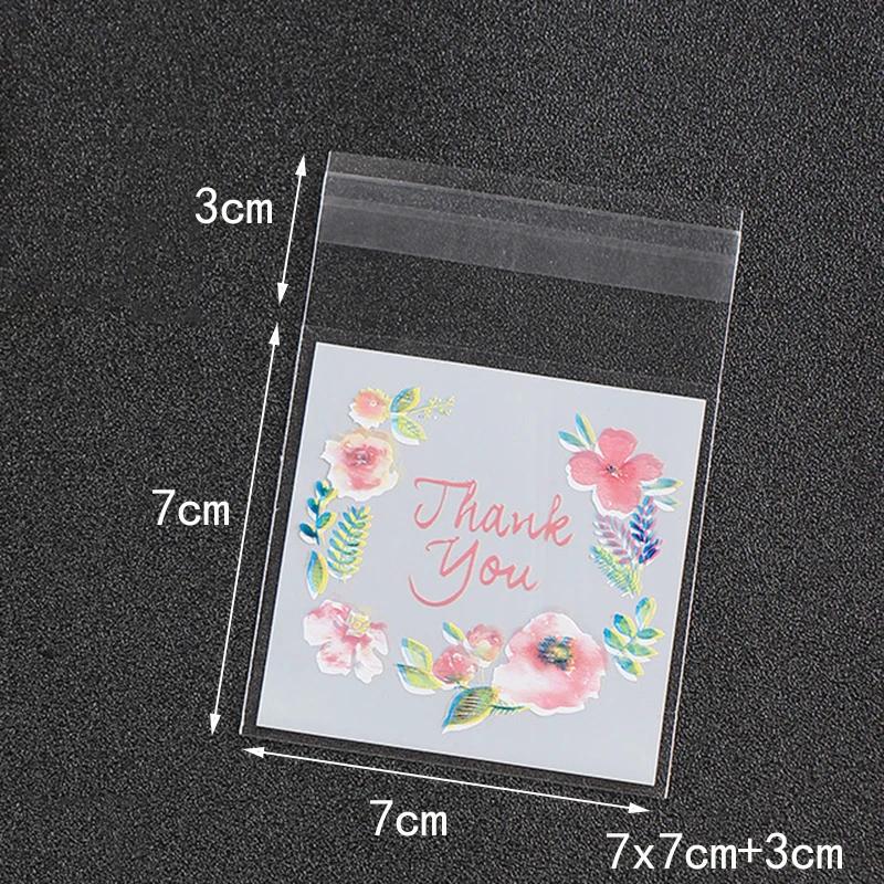 100pcs/lot Plastic Bags Thank you Flower Self-Adhesive Bags for Homemade Cookie Party Gifts Bag DIY Jewelry Packaging Bag