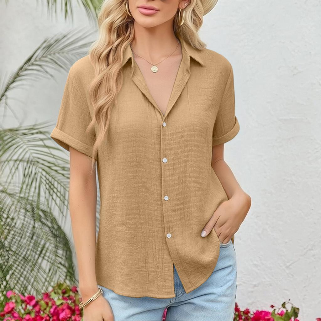 Women's T-shirt Casual Shirt Elegant Summer Short Sleeved Button Oversized T-shirt Shirt Top
