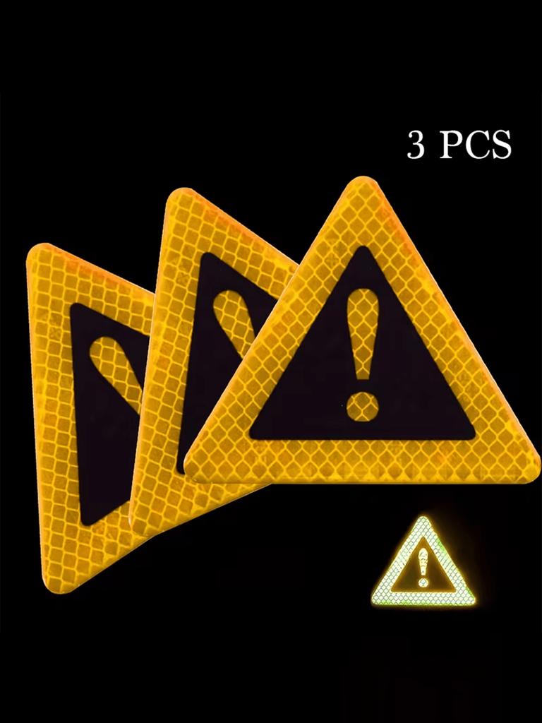3Pc Triangular Reflective Warning Stickers – Super Bright & Durable Tape, Bold Graphics & Text, Night Riding Safety Protection