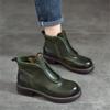 Vintage Genuine Leather Short Boots Round Toe Side Zipper Versatile Women's Shoes
