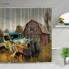 Antique Car Shower Curtain Vintage Classic Old Truck Car On Farm Field Retro Rustic Farmhouse Fabric Bathroom Decor Curtain Hook