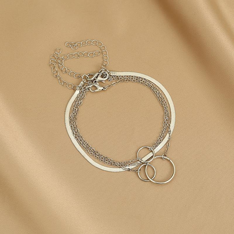 Metal circle chain geometric foot decoration simple double ring snake bone chain set anklet women