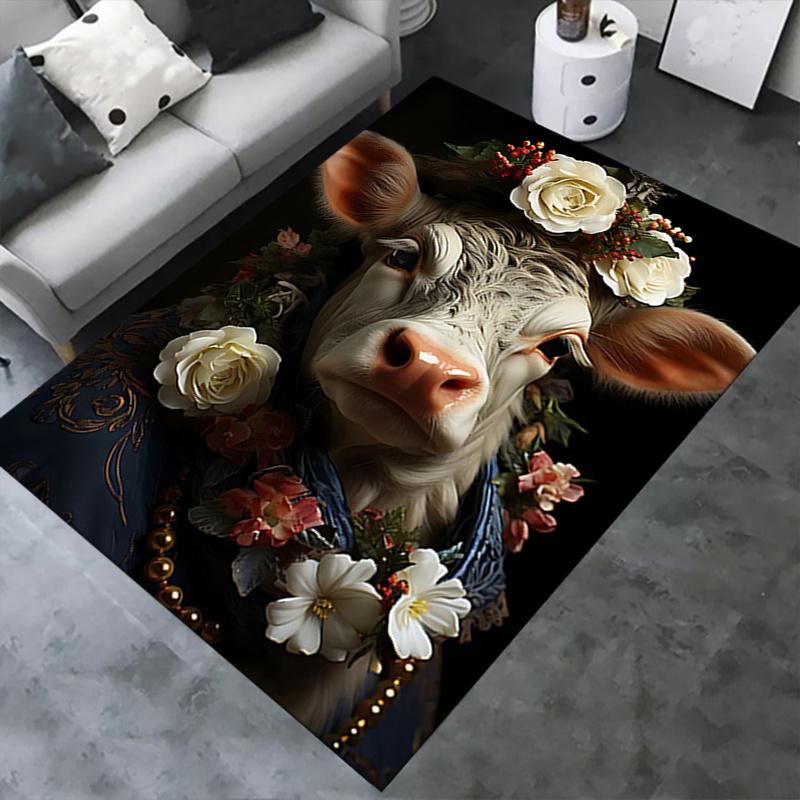 Rose Cow Theme Chair Mat: Office Carpet Oversized Rug for Home Decor, Sofa Mat, Gift Idea for Cow Lovers, Bedroom, Living Room, and Various Rooms