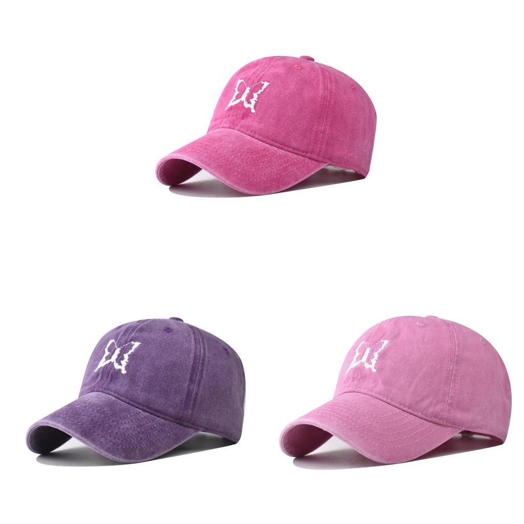 Cotton Wash Vintage Butterfly Embroidered Baseball Cap With Curved Brim For Adults Summer
