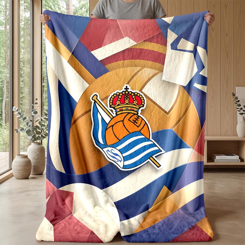 Coperta in Morbido Pile di Flanella FC Real Sociedad Leggera Accogliente Calda Coperta da Lancio per Divano Letto Arredamento per la Casa