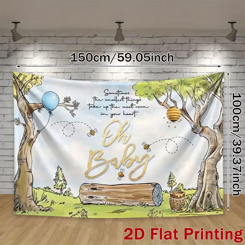 

2D Classic Pooh Bear Bee Photography Background Cloth for Gender Reveal 47.2x31.5inch/120*80cm