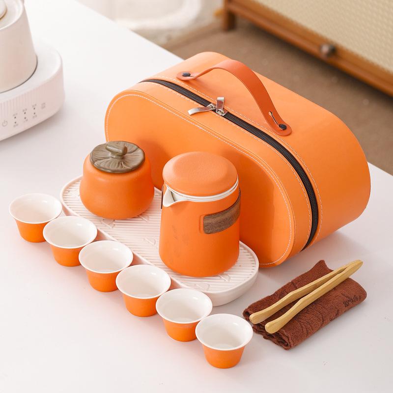Compact Ceramic Travel Tea Set: 1 Teapot + 6 Cups for Camping or Business Gifts