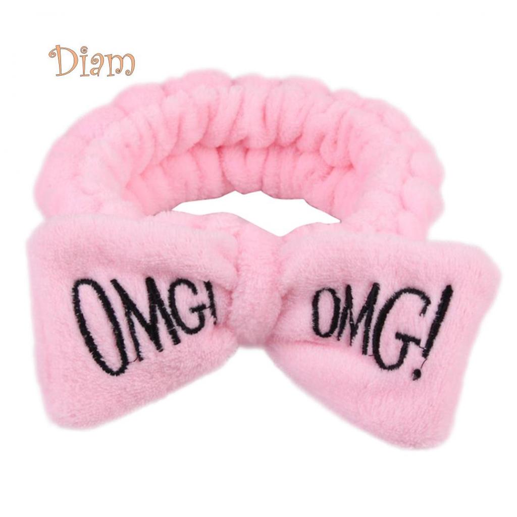 Tenfyer Cute Women Letter Bowknot Plush Headband Face Washing Hair Band Elastic Headwear