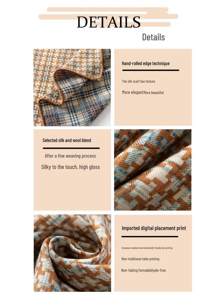 Herbst 2025 Japanischer Minimalistischer Hahnentritt Seide Wolle Handgerollt Doppelseitig Zweifarbig Schal