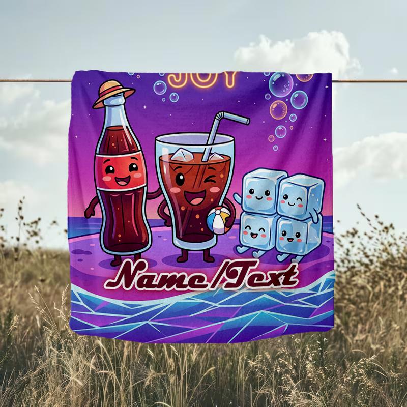 1PC Custom Name Summer Joy Drink Outdooor Flannel Blankets Throw Blanket All-Season Throw Gift Bedspread for Couch, Bed, Camping Holiday Birthda