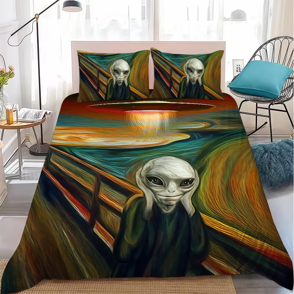 Set Copripiumino Shout UFO Alien Morbido Lavabile Letto 3 Pezzi Estivo Confortevole Dormitorio Studenti Casa Biancheria da Letto per Bambini Best seller