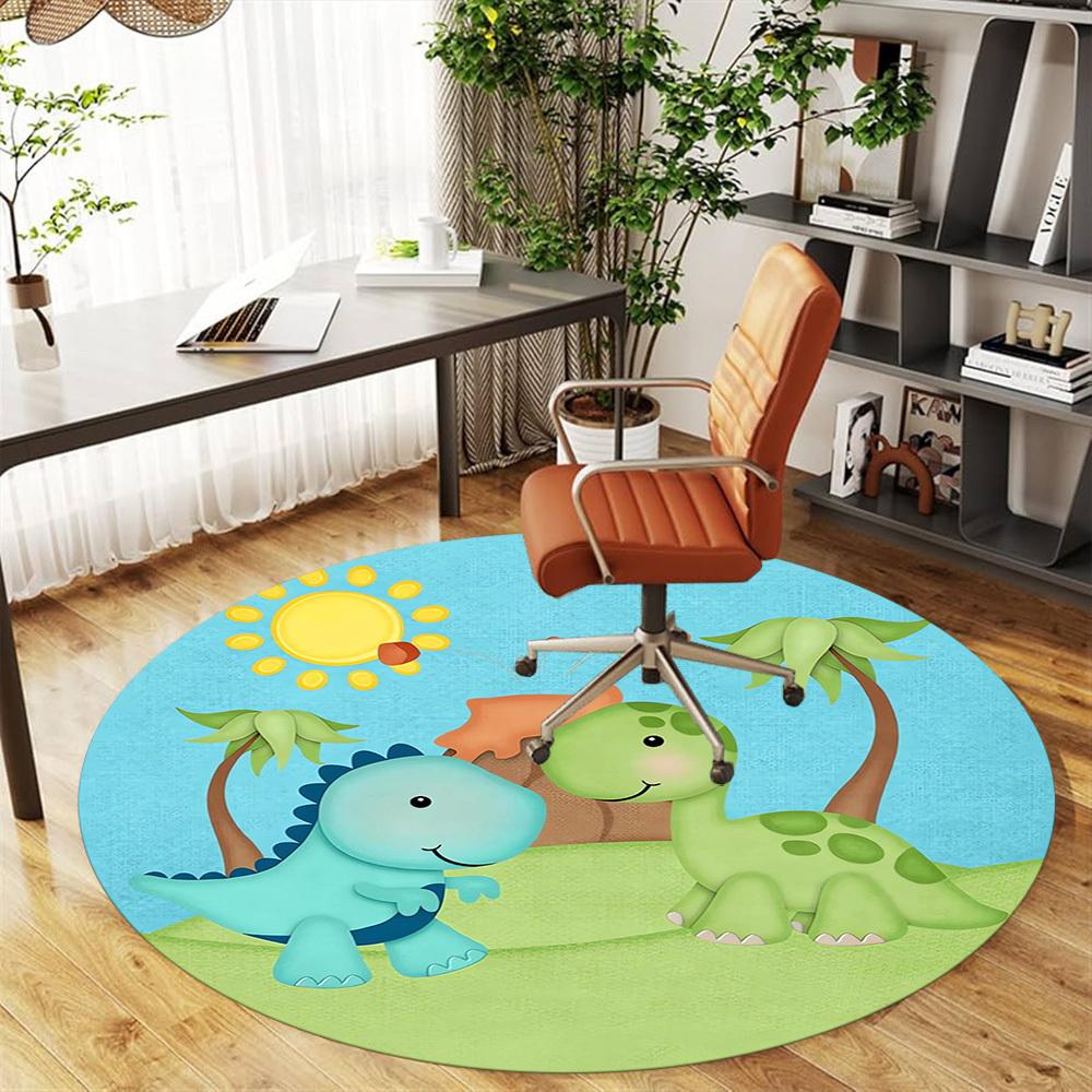 1 szt. Mata Okrągła na Krzesło - Przygoda Dinozaura, Dywanik do Pokoju - Antypoślizgowa Mata Podłogowa do Biura, Sypialni, Dekoracja Domu, Prezent Świąteczny p0811185