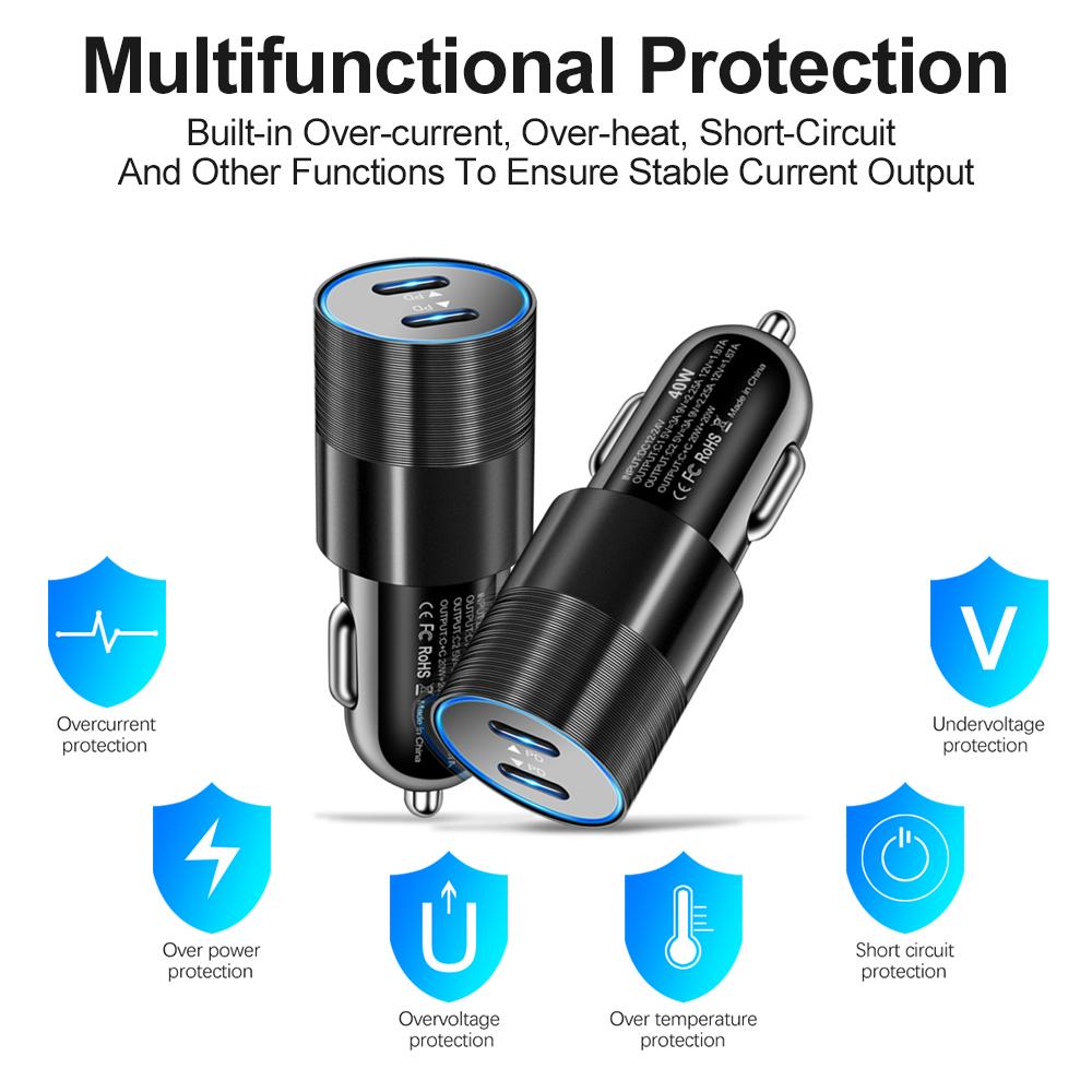 PD 40W USB Car Charger Quick Charge 3.0 Type C Fast Charging Car Adapters for IPhone Xiaomi Samsung Mobile Phone Charger In Car